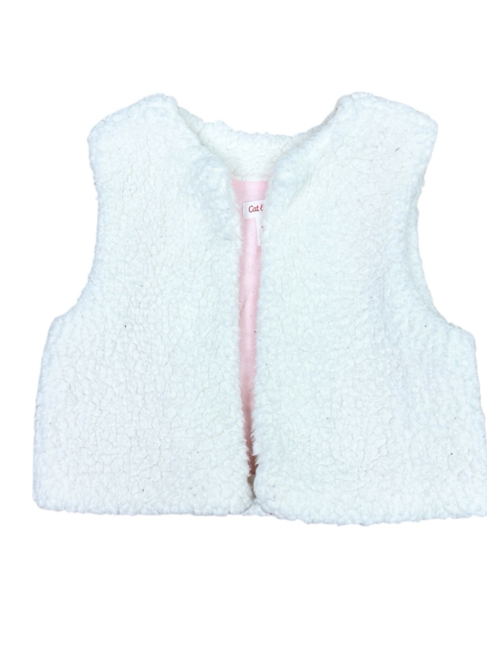 Cat & Jack Girls White Sherpa Vest with Pink Lining